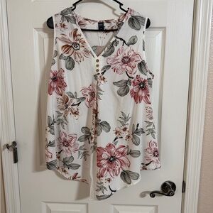 Floral V-Neck Blouse - White and Pink